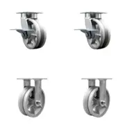 6 Inch KP V-Groove Semi Steel Caster Set with Bronze Bearings 2 Brakes 2 Rigid