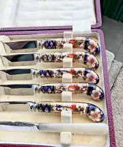 Vintage Royal Crown Derby Imari Fruit / Bread Knife Set of 5 - Original Box