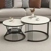 Set of 2 Coffee Tables, Round Side Tables, Nesting Tables Robust Metal Frame, Living Room Table for Living Room, Bedroom (Color : Platinum)