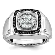 14k White Gold Men's Satin 3/4 carat Black and White Diamond Ring Mounting