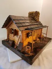 Miniature Wood Cabin Handmade Folk Art Vintage