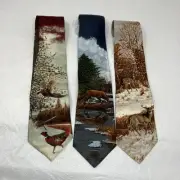 3 Owen Gromme Silk Tie Necktie Deer Pheasant Fox Nature Hunting Father Dad