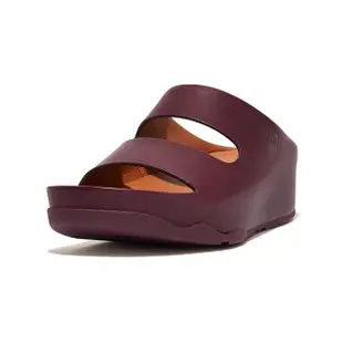 【FitFlop】SHUV TWO-BAR LEATHER SLIDES 簡約造型全皮革雙帶涼鞋-女(梅紅色)