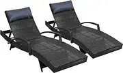 Gardeon Set of 2 Sun Lounge Camping Chair Wicker Lounger Rattan Day Bed, Chaise Beach Chairs Outdoor Furniture Garden Patio Setting Pool Backyard, Pillow Armrest Adjustable Backrest Grey