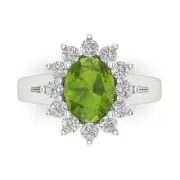 2.36ct Oval Halo Natural Peridot Promise Bridal Wedding Ring 14k white gold