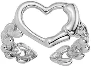 [Dtja] Hollow Heart Love Statement Open Ring for Women Girls Silver Gold Plated Cute Wedding Promise Adjustable Wrap Finger Rings Comfort Fit Fashion Anniversary Holiday Jewelry Gift Size 6-12