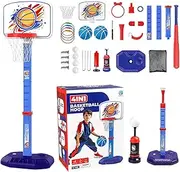 Basketball Hoop Set - 4 in 1 Kids Baseball Tee Stand Adjustable Height - Ball Baseball Toy Indoor Outdoor Sport for 1-8 Years, Children, Boys, Son