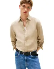[Tommy Hilfiger] Regular Fit Pure Linen Shirt in Khaki