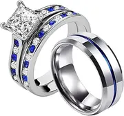 [loversring] Wedding Ring Sets His and Hers Promise Ring Adjustable Size Wedding Ring Sets His and Hers Couples Women 925 Sterling Silver Round Cz Man Tungsten Carbide Wedding Bands