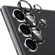 Camera Lens Protector for Samsung Galaxy S24 Ultra, Shatterproof Ultra HD Individual Lens Protectors, 9H Ultra-tough Tempered Glass with Aluminum Rim, Ultra-thin, Black