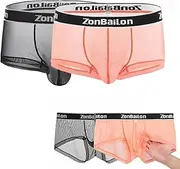 [MUEBAIRES] Men's See Through Boxer Briefs Breathable Sexy Mesh Boxer Briefs Underwear Ball Pouch Bulge Enhancing Boxer Briefs
