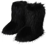 [Gegefur] Women's Faux fur Boot Furry Fluffy Short Snow Boot Mid-Calf Boots Warm Comfortable Outdoor Flat Shoes
