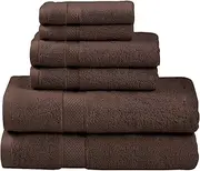 [LINENOVA] 100% Combed Cotton 650GSM Bath Towel Set of 6 - Includes 2 Bath Towels, 2 Hand Towels, 2 Face Washers, Super Soft Highly Absorbent Towels for Bathroom, Gym, Hotel - Chocolate Brown