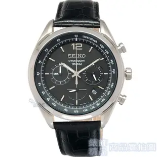 SEIKO 精工表 SSB097P1手錶 黑面 三眼計時 日期 壓紋皮帶 男錶【澄緻精品】