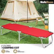 Red Military Cot Steel Frame Foldable Recliner Portable Camping Bed w/Dust Cover