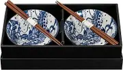 Omotenashi Dragon Donburi Bowls & Chopsticks Set of 2 - Mino Ware Made in Japan