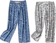 [MIA LUCCE] Women's Cropped Pyjama Bottoms - Print Casual PJ Bottoms - Ladies Sleep Pants - Cotton Blend
