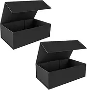 2 Pack Large Gift Box with Lid 28x20x9cm/EA, Collapsible Gift Box with Magnetic Closure, Bridesmaid Proposal Box, Sturdy Storage Box for Birthdays, Weddings, Father's Day, Christmas (Black)