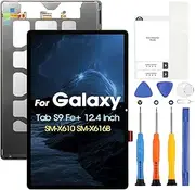 Samsung Galaxy Tab S9 Fe Plus LCD Screen Display for Samsung Tab S9 Fe+ SM-X610 SM-X616B, LCD Display Touch Screen Assembly with Repair Kit (12.4 Inches, Black Without Frame)