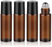 NICECONE 4Pcs 5ml Amber Glass Roller Bottles with Stainless Steel Roller Balls - Empty Essential Oil Roll-On Bottles for Aromatherapy, Perfumes, Lip Balms & Massage (Tea Brown, 5ML)