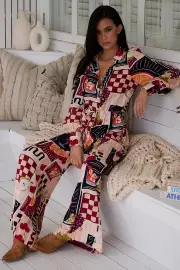 JAASE - Rita Jumpsuit: Mandarin Collar Balloon Sleeve Overalls in the Barossa Print