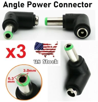 3x DC Power Connector 90 Degree Right Angle 5.5x2.1mm Female to 6.3x3.0mm Male