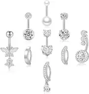 [PLOMFOV] Belly Button Ring Surgical Steel Belly Rings for Women 14G Belly Button Piercing CZ Pearl Cute Navel Ring Belly Piercing Jewelry