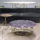 Luminous Semi Precious Purple Amethyst Agate Stone Coffee Table, Console Table,