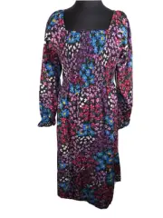 Terra & Sky Women's Black Floral Smocked Peasant Dress Plus Size 2X