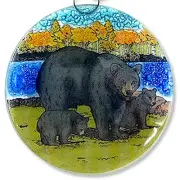 Black Bears Christmas Tree Ornament - Art Glass Light Catcher