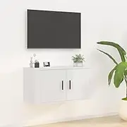 Wall Mounted TV Stand Cabinet, Living Room Entertainment Center Table - High Gloss White Media Shelf & Storage, Bedroom Furniture (80x34.5x40 cm)