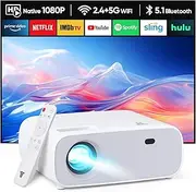 Wielio HD Projector, 1080P Resolution, Mini WiFi and Bluetooth Projector, Connect Without Delay, 18000 Lumens, Support 4K, Compatible with iOS/Android (Grey)