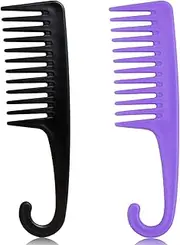 2PCS Large Wide Tooth Comb, Shower Combs with Hook for Wet Curly Hair, Premium Big Hair Brush Combs to Detangle Curls, Women Detangler Comb for Detangling Wigs, Styling Dry Thick Long Cabello