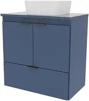 COZIMAX Soul 23" Combo Floating Bathroom Vanity with White Ceramic Sink Tempered Glass Countertop Soft Close Doors 1 Drawer Wall Mount (Blue)