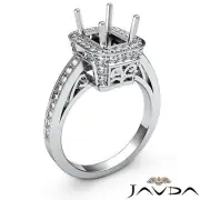 Emerald Semi Mount Halo Pave Set Diamond Engagement Ring 18k White Gold 0.85Ctw