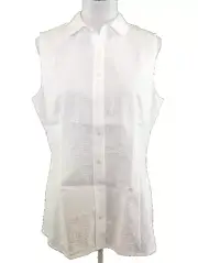 Anne Klein Seersuckler Sleeveless Blouse Top White Button Front SIZE 14