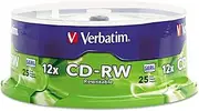 Verbatim 700MB 4x-12x 80 Minute Silver Rewritable Disc CD-RW, 25 Disc Spindle 95155