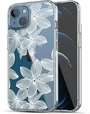 RANZ iPhone 13 Mini Case, Anti-Scratch Shockproof Series Clear Hard PC+ TPU Bumper Protective Cover Case for iPhone 13 Mini (5.4") - White Flower