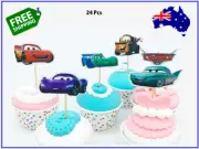 24pcs Cars Cake Cupcake Toppers Lightning McQueen Decor Birthday Party Supplies