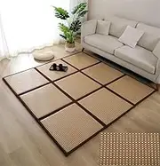 Japanese Tatami Mat, Foldable Square Tatami Mat with Non-Slip Design for Bedroom, Crawling and Yoga Mat Patchwork Tatami Floor Mats(Yellow,180x180cm(71x71inch))