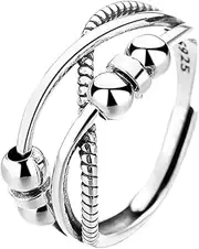 ORFOFE Anti-Pressure Bead Ring Rings Beads Ring Fidget Finger Ring Fidget Jewelry for Women Adjustable Ring Fidget Ring Adjustable Finger Ring Silver Alloy