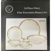 Lorren Home Trends Porcelain Wavy Edge Dinnerware Set 24 Piece Service for 4 NWB