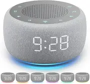 White Noise Machine & Alarm Clock 2-in-1, 18 Soothing Sound for Sleeping, 7 Night Light, Sleep Timer, Volume Control, Memory Function, Sound Machine for Sleeping Baby Adults Kids (Grey)