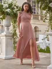 Lipsy Blush Pink Bow One Shoulder Maxi Wedding Bridesmaid Dress (AE0159) | $228