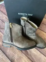 Kenneth Cole Girls Size 10.5 Bronze Distressed Brown Fringe Ankle Boot