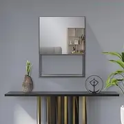 Howard Elliott Warren Modern Wall Mirror with Storage Shelf, Decorative Rectangular Metal Frame Vanity Mirror for Wall with Shelves, Accent Decor for Bathroom, Living Room & Bedroom, 31.5 x 25.62 Inch