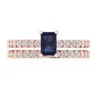 1.41ct Emerald Round Cut Blue Sapphire Ring Band bridal Set 14k Rose Gold