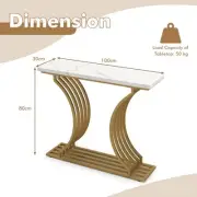 Modern 1m Console Table with White Faux Marble Top and Gold Metal Legs