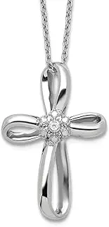 [JewelryWeb] 925 Sterling Silver Solid Polished Religious Faith Cross Diamond Necklace 46 Centimeters Chain 0.01 cwt Spring-Ring Chain-Necklace for Women and Men