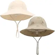 [Besforta] 2 Pack Cotton Baby Sun Hat for Boy Girl Infant Toddler Wide Brim Bucket Hat Summer UPF 50+ Kids Beach Cap